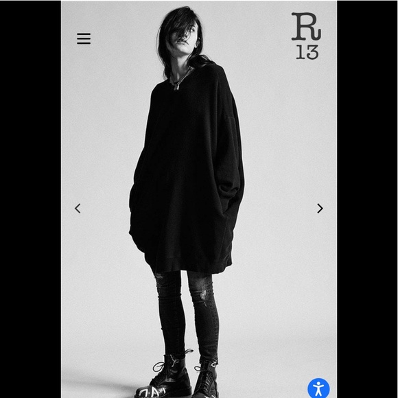 R13 Grunge Sweatshirt Dress - Washed Black. Size small. - Picture 2 of 11